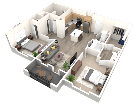 Floor plan for 2 beds, 2 baths, 1094 sqft